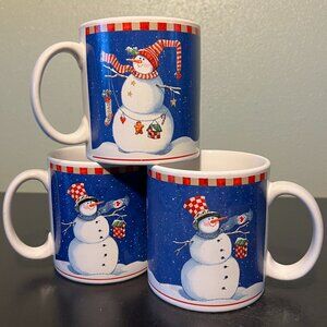 Trio of Vintage Sakura WINTER BUDDIES Stoneware Mugs w/ Art by Sandi Gore  Evans